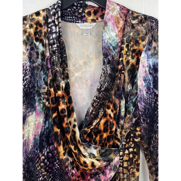 Christopher & Banks Animal Print Half Wrap V-neck XL Leopard Snake Velvet Top - Picture 3 of 11